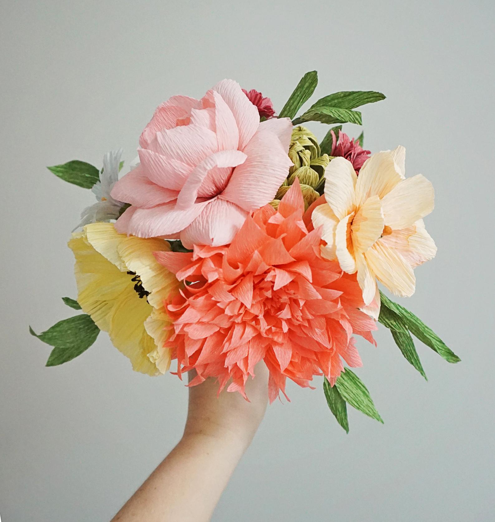 Crepe paper flower bouquet stock photo. Image of present - 111616148